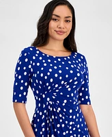 Connected Petite Printed Short-Sleeve Faux-Wrap Sheath Dress