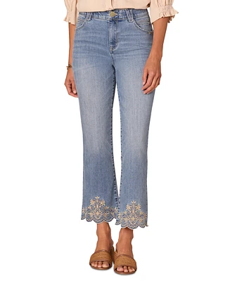 Democracy Petite High-Rise Embroidered Flare Jeans