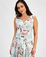 Connected Petite Printed Chiffon Sleeveless Midi Dress