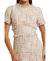 Mac Duggal Women's Boucle Short Sleeve A Line Midi Dress