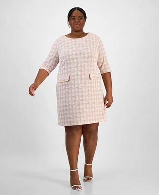 Connected Plus Size Tweed 3/4-Sleeve Sheath Dress