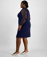 Connected Plus Size Floral-Applique Sheath Dress