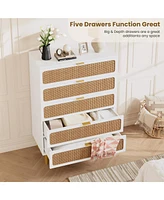 gaomon Rattan 5 Drawer Dresser for Bedroom, Tall Dresser with Deep Drawers