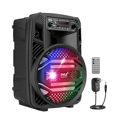 Pyle 8” Bluetooth Portable Pa Speaker with Flashing Party Lights, MP3/Usb/Fm Radio & Rechargeable Battery