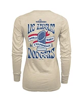 Majestic Women's Oatmeal Los Angeles Dodgers 2024 World Series Champions Tri-Blend Long Sleeve V-Neck T-Shirt