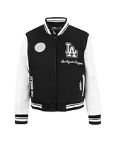 Pro Standard Women's Black Los Angeles Dodgers Cultivated Pearls Rib Wool Full-Zip Varsity Jacket