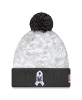 New Era Men's White/Graphite Dallas Cowboys 2024 Salute To Service Digital Camo Cuffed Knit Hat with Pom