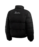 Wear by Erin Andrews Women's Black/White Las Vegas Raiders Reversible Cropped Full-Zip Puffer Jacket