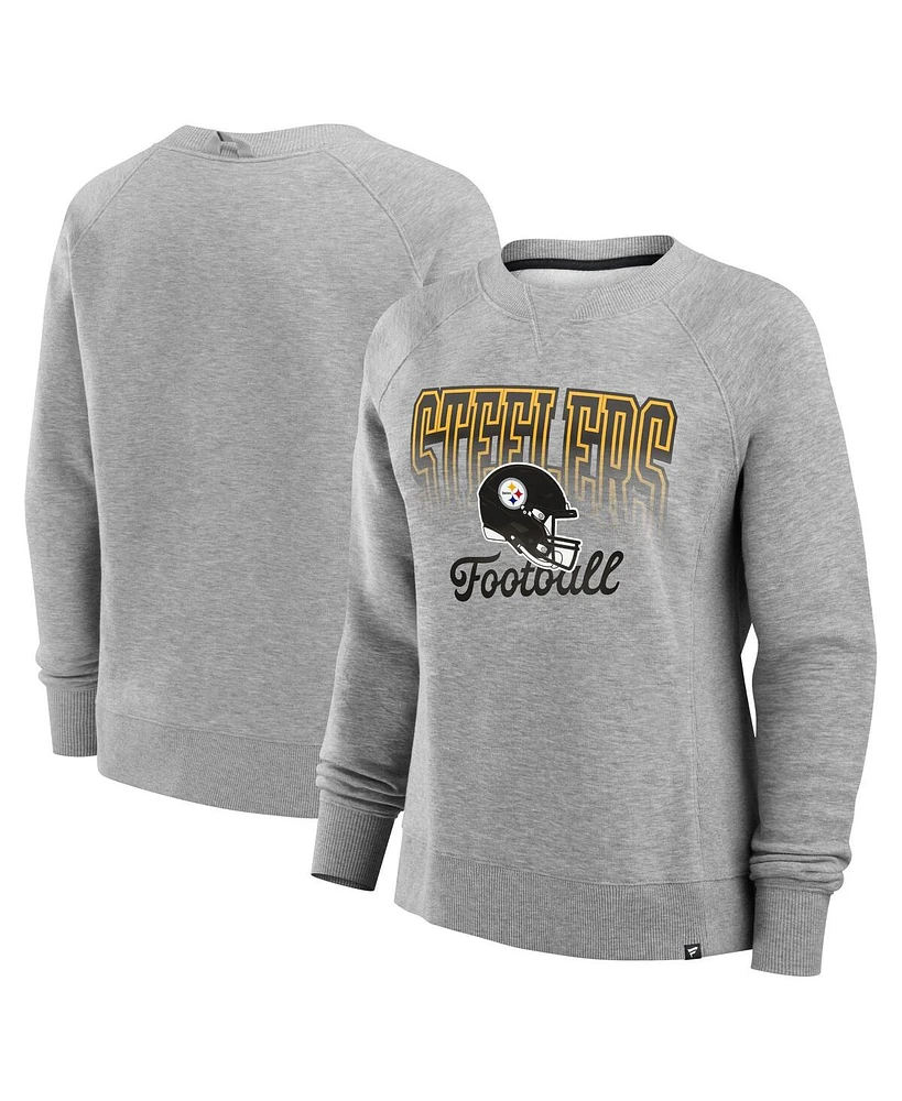 Fanatics Women's Heather Gray Pittsburgh Steelers Hit Hard Fleece Pullover Sweatshirt