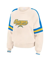 Wear by Erin Andrews Women's Cream Los Angeles Chargers Stripe Pullover Sweater