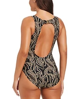 Beyond Control Women's Foil Me Once High-Neck Tummy-Control One-Piece Swimsuit