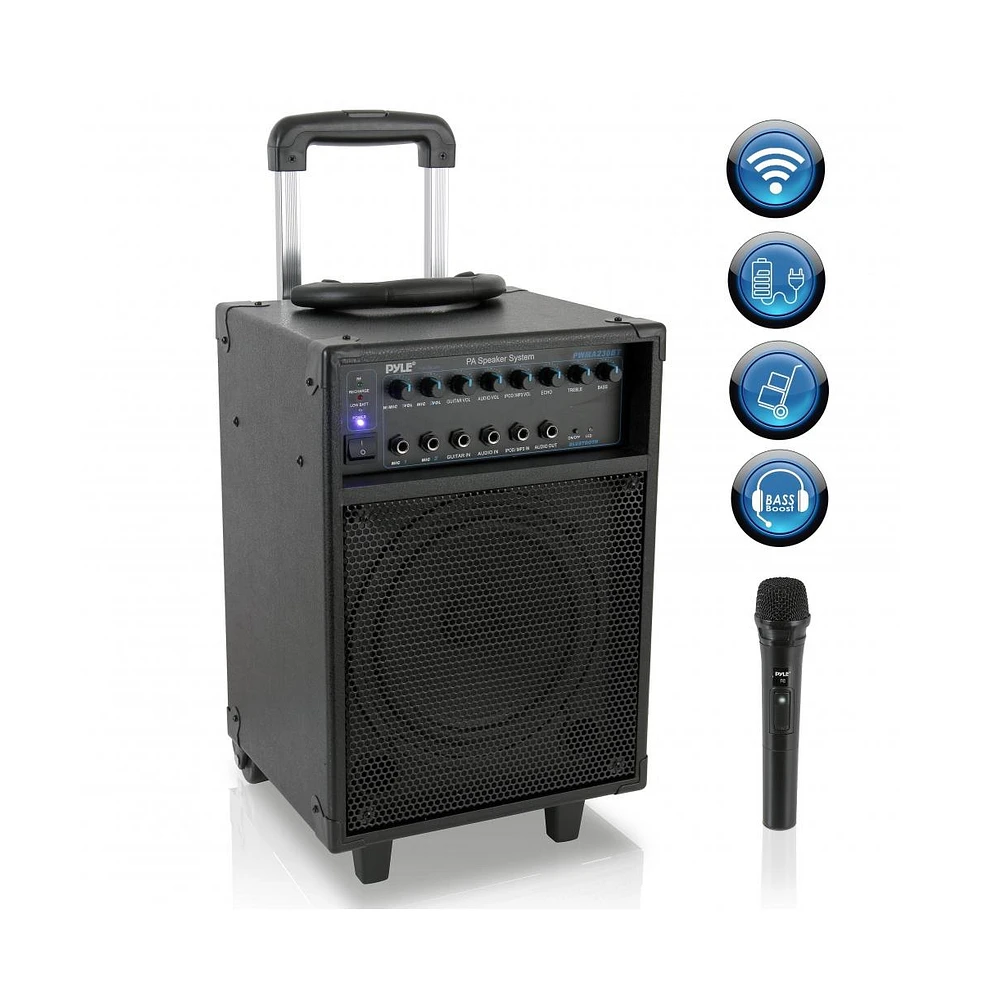 Pyle Wireless Portable Bluetooth Pa Speaker System with Rechargeable Battery, 400W, Led Lights, and 1/4" Mic Inputs