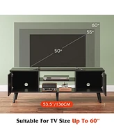Wlive Tv Stand for 55 60 inch Boho Entertainment Center with Storage Cabinets Console Living Room Decor