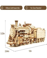 Robotime 3D Wooden Puzzle , Mechanical Train Model Vehicle Building, Beige, 12"2.64"3.23"