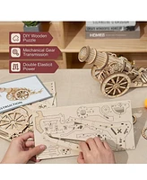 Robotime 3D Wooden Puzzle 158 Pieces Diy Model Toys Medieval Wheeled Cannon Brain Teaser, Beige, 12.6"5.1"8.3"