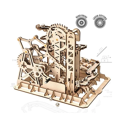 Robotime Marble Run Kit 3D Wooden Jigsaw Puzzles Model to Build for Adults Birthday Gift, Beige, 10"9"8"