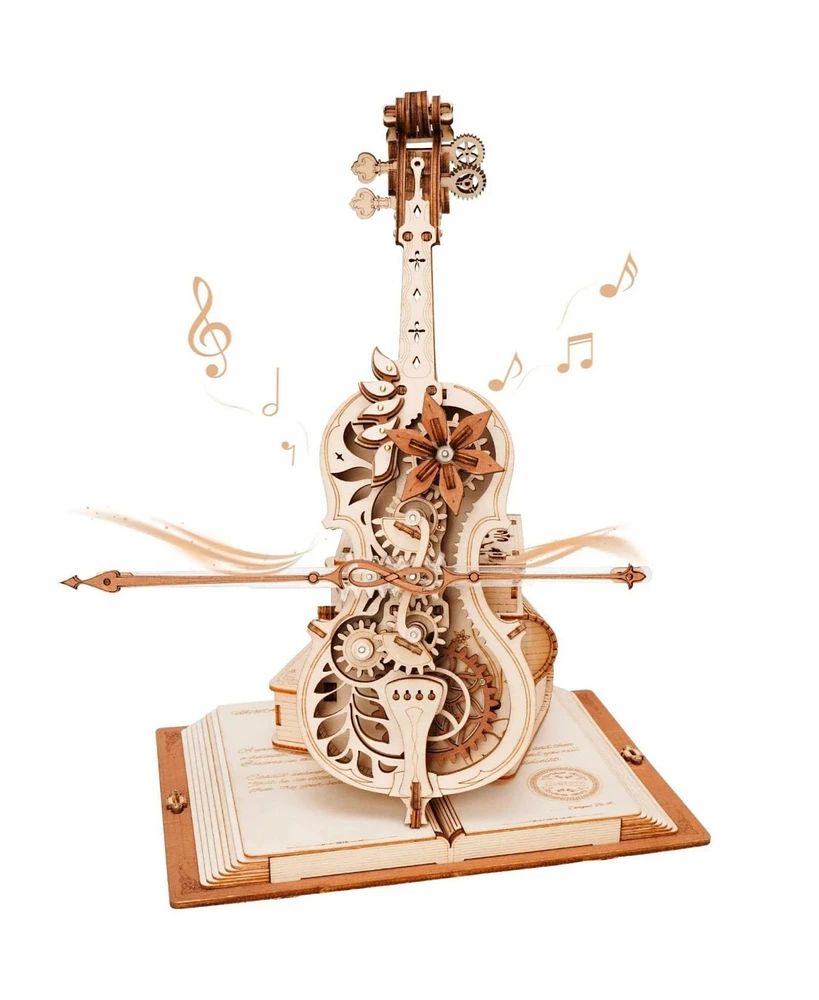 Robotime 3D Puzzle Model Wooden Model Kit Magic Cello Building Kit Desk, Beige, 8.1"7.3"9.3"