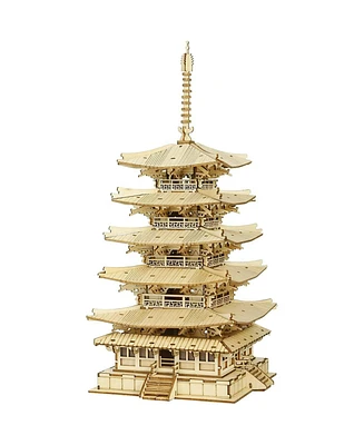 Robotime 3D Puzzles Wooden Model Diy Pagoda Mechancial Construction Creative Jigsaw Craft Kits Gift , Beige, 6.3"6.3"12.6"