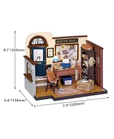 Robotime Mose's Detective Agency Dollhouse Kit Miniature Diy House Kit Birthday Gifts for Boys & Girls, Brown, 7.9"5.4"8.7"