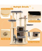 Gymax Wooden Cat Tree Multi-Level Kitten Tower w/ Condo Perches Scratching Posts