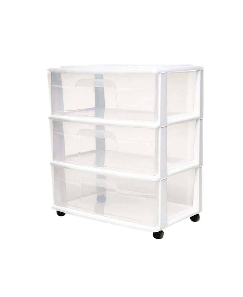 Homz Plastic 3 Clear Drawer Small Rolling Storage Container Tower