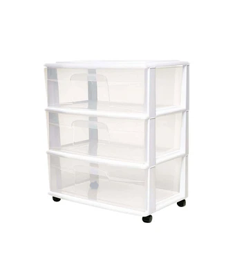 Homz Plastic 3 Clear Drawer Small Rolling Storage Container Tower