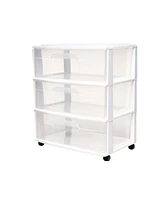 Homz Plastic 3 Clear Drawer Small Rolling Storage Container Tower