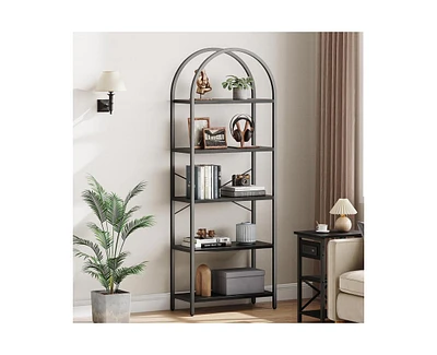 gaomon Bookshelf 5 Tier Bookcase Arched Display Racks Tall Standing Bookshelves Metal Frame Open Storage Rack Shelf Large Black Book Shelf for Bedroom