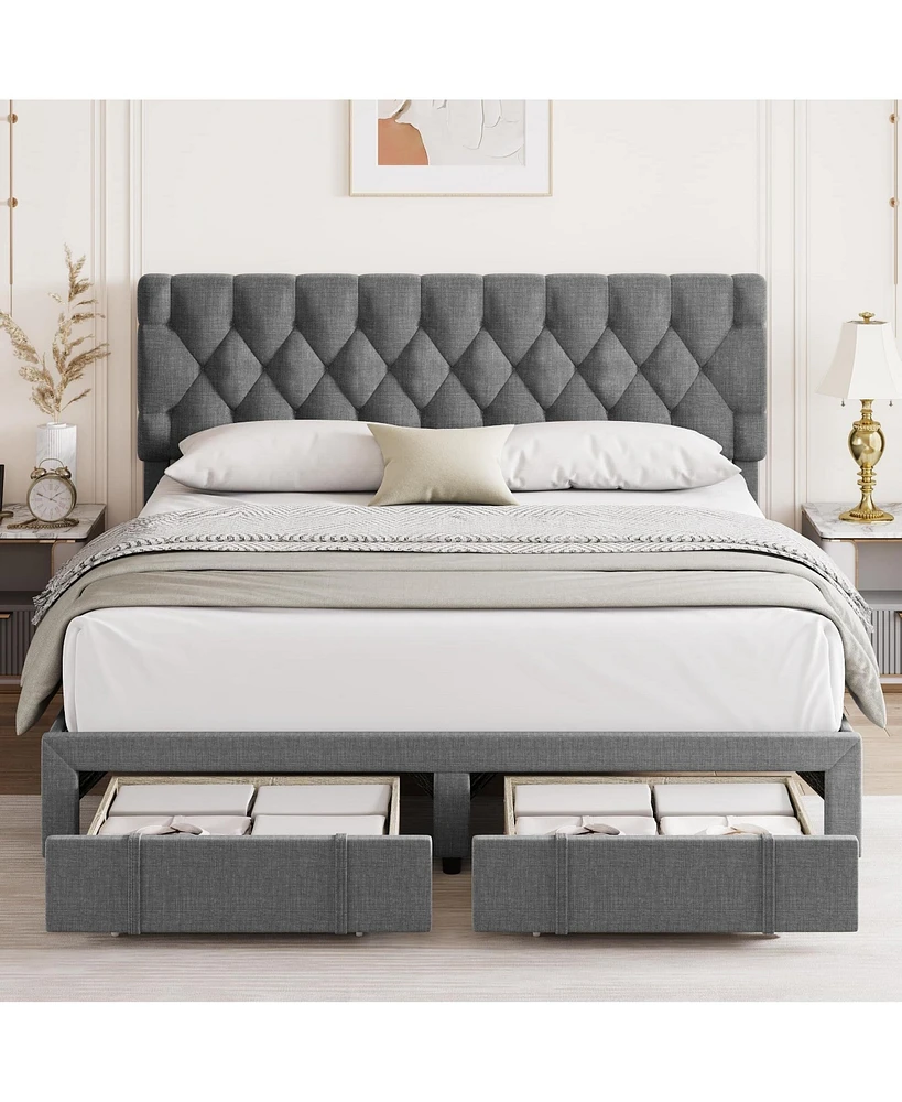 gaomon Upholstered Platform Bed Frame with Storage Drawers