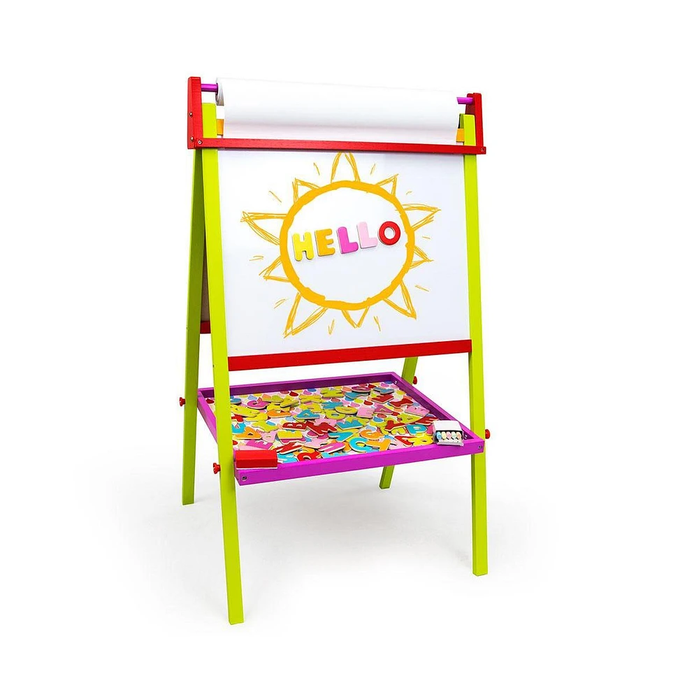 Slickblue Little Artists 3-in-1 Standing Easel – Magnetic, Dry Erase, and Chalkboard for Kids