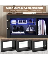 Gymax Tv Stand w/ Led Light for TVs up to 65 inch w/ Adjustable Tempered Glass Shelves