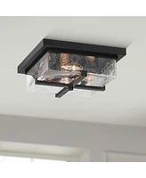 Grambling 11 3/4" Farmhouse Industrial Flush-Mount Ceiling Light Fixture Kitchen Foyer Hallway 4-Light Rustic Black Finish Seeded Glass Metal Bed