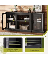Wlive Retro Tv Stand for 65 inch Console Cabinet with Storage Open Shelves Entertainment Center Living Room and Bedroom