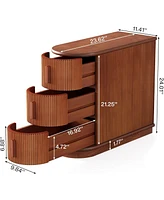 Tribesigns Solid Wood End Table, 3-Drawer Modern Sofa Side Narrow Chair Table Slim Nightstand for Living Room, Bedroom, Finished Back, No