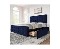 gaomon Queen Size Bed Frame with 4 Storage Drawers and Headboard, Velvet Upholstered Platform Bed Frame with Wooden Slats Support