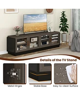 Gymax Large Tv Stand for TVs up to 75'' Console Table w/ 4 Tempered Glass Doors