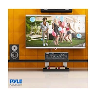 Pyle Bluetooth Mini Audio Amplifier - Compact Desktop Stereo Receiver with Usb/Sd/Fm/Bluetooth, Pager & Mixer Karaoke Mode, Mic Input (40W x 2)