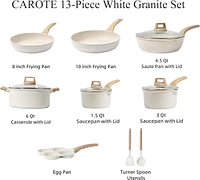 Carote 13 Pcs Non Stick Cooking Set Nonstick Cookware Sets, Pots and Pans Set White Granite, Induction Cookwarew/Frying Pans & Saucepans(Pfos, Pfoa Fr