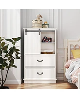 Boyel Living 51'' Farmhouse Drawer Chest with Sliding Door, Multi-Storage Drawer Dresser with 5 Drawers and Storage Shelf, Tall Chest of Drawers with
