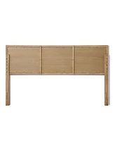 LuxenHome Natural Finish Rubberwood with Rattan Panels Headboard