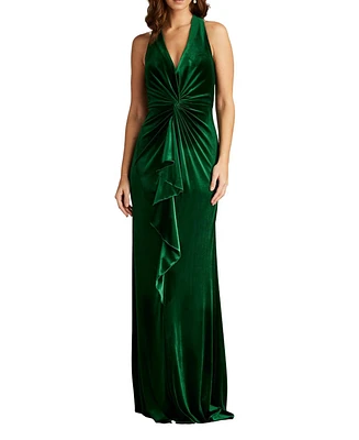 Tadashi Shoji Cider Twist-Drape Velvet Gown