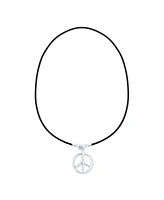 Bling Jewelry Men's Peace Sign Pendant Necklace Black Leather Cord Sterling Silver 18" Polished