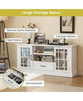 Gymax Farmhouse Tv Stand for TVs up to 70'' Media Center w/Glass Doors Cubbies & Drawer