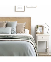 LuxenHome Natural Finish Rubberwood with Rattan Panel Headboard, King