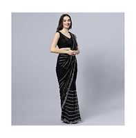 One Minute Saree Petite Briony Black & Silver Mirror Work Georgette Ready to Wear Sari