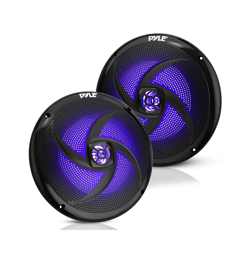 Pyle 8'' Marine Waterproof Speakers with Blue Led Lights, 320W, Black