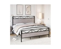 gaomon King Size Bed Frame with Headboard, Industrial Platform King Bed Frame with 14 Strong Metal Slats Support, 11'' Under-Bed Storage, No Noise