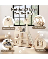 Gymax 52'' Tall Cat Tree w/ Scratching Post Ball & Board Plush Condo Padded Perch