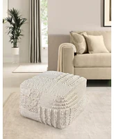 Anaya Home White Boucle Patchwork Handwoven Pouf