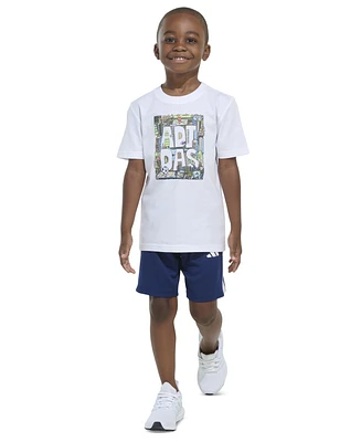 adidas Toddler & Little Boys Short-Sleeve Graphic T-Shirt 3-Stripe Shorts, 2 Piece Set